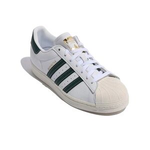 Womens Adidas Superstars white with gold blk logo